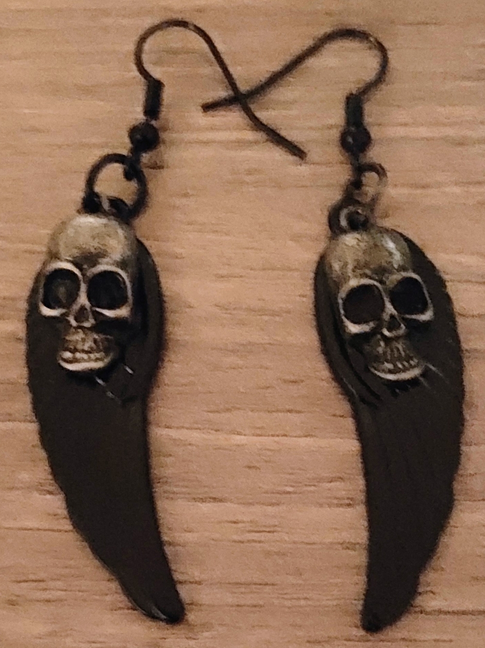 Skull Wing Dangle Earrings - Black and Silver NWOT